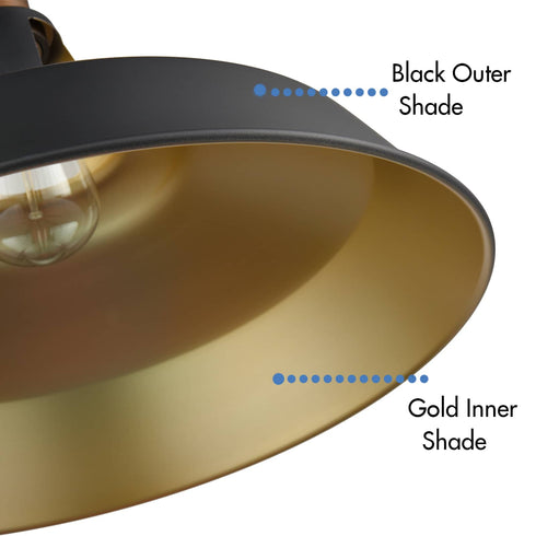 Farmhouse Semi Flush Mount Ceiling Light Black and Gold